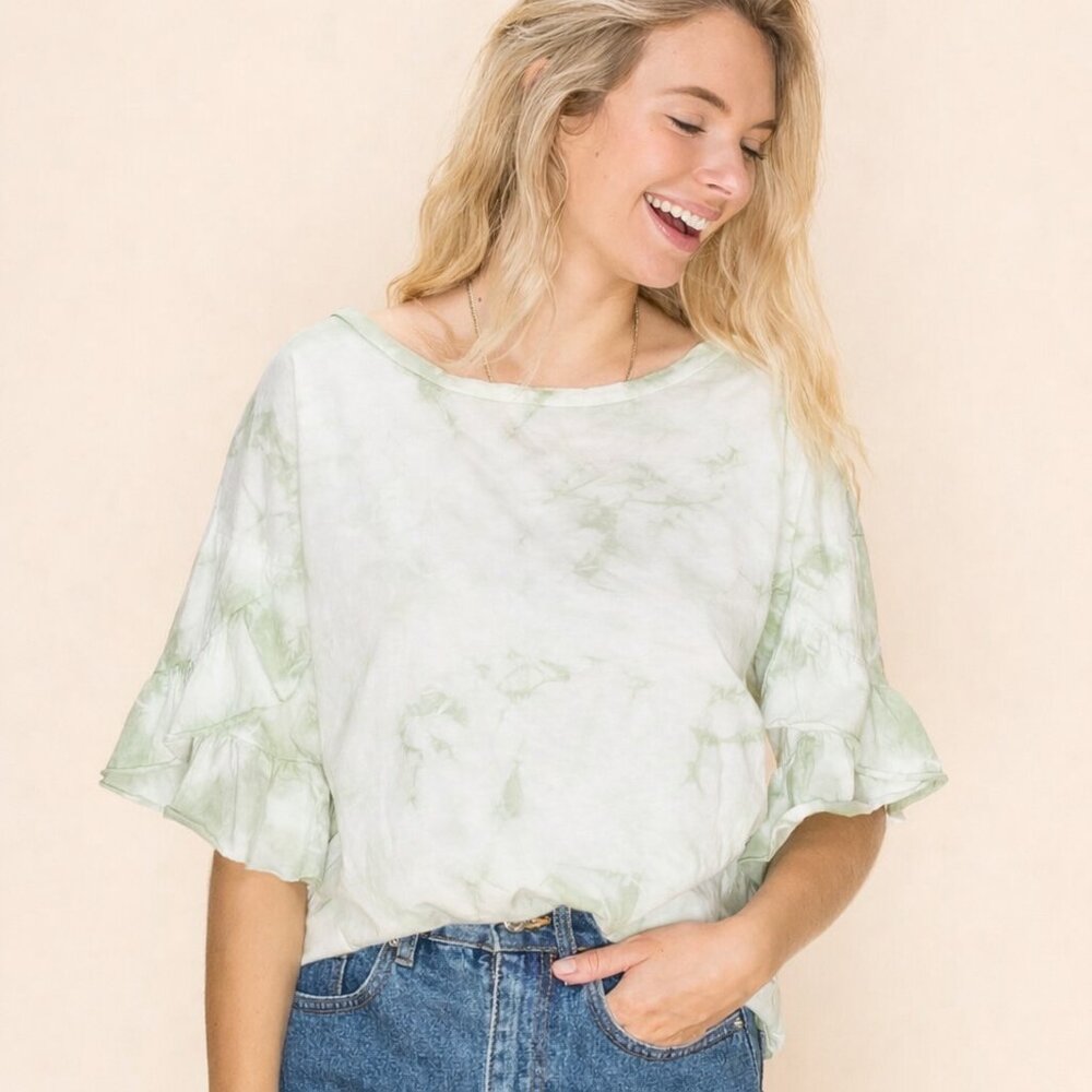 Dreamy Tie-Dye Ruffle Sleeve Top NEW